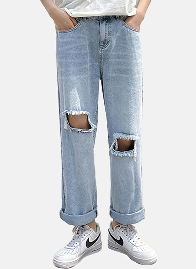 يونيكي Blue Solid Mid Rise Straight Fit Straight Jeans