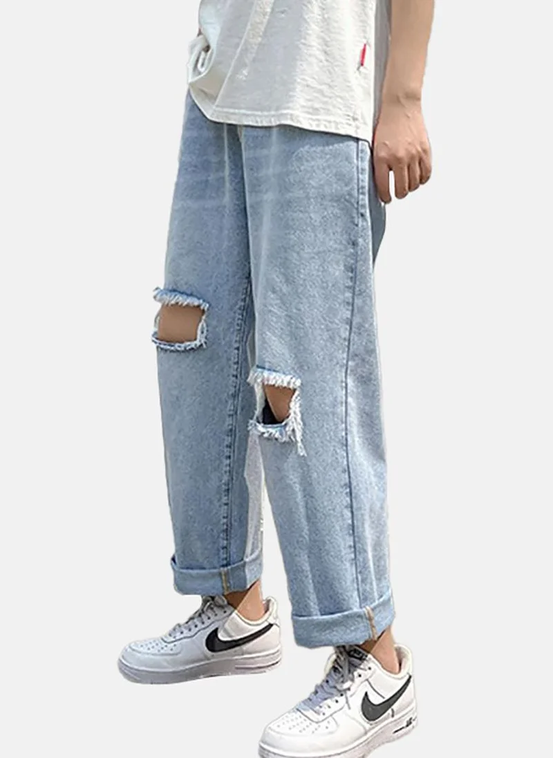 يونيكي Blue Solid Mid Rise Straight Fit Straight Jeans