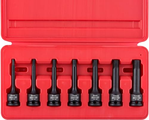NEIKO 01130B 38 Drive Allen Socket Set 7 Piece 3 Inch 38 Impact Hex Bit Socket Set Metric Hex Driver 4 mm to 12 mm ChromeMoly CrMo Impact Grade - Image 1