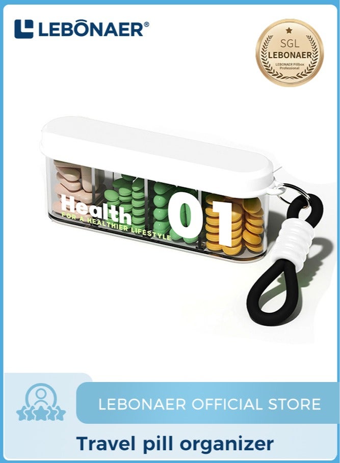 lebonaer Portable Pill Dispenser Bottle, Vitamin Organizer with 4 Compartments, Holds Plenty of Supplements with Anti-Mixing & Wide Openings Design, Easy to Retrieve Meds, White - Image 1