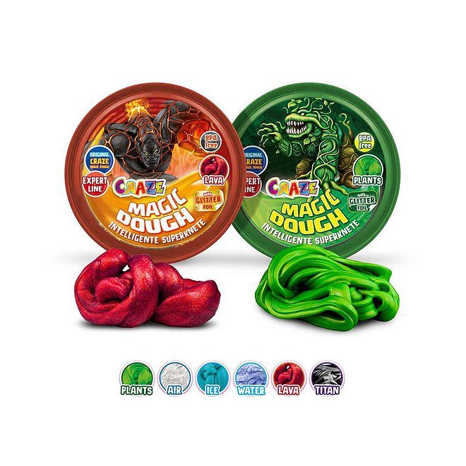 Craze Magic Dough Expert Elements - Assorted Colors, Fun Kneading Slime with Glitter Foil, Elastic & Malleable, 3+ Years, 80g - Image 2