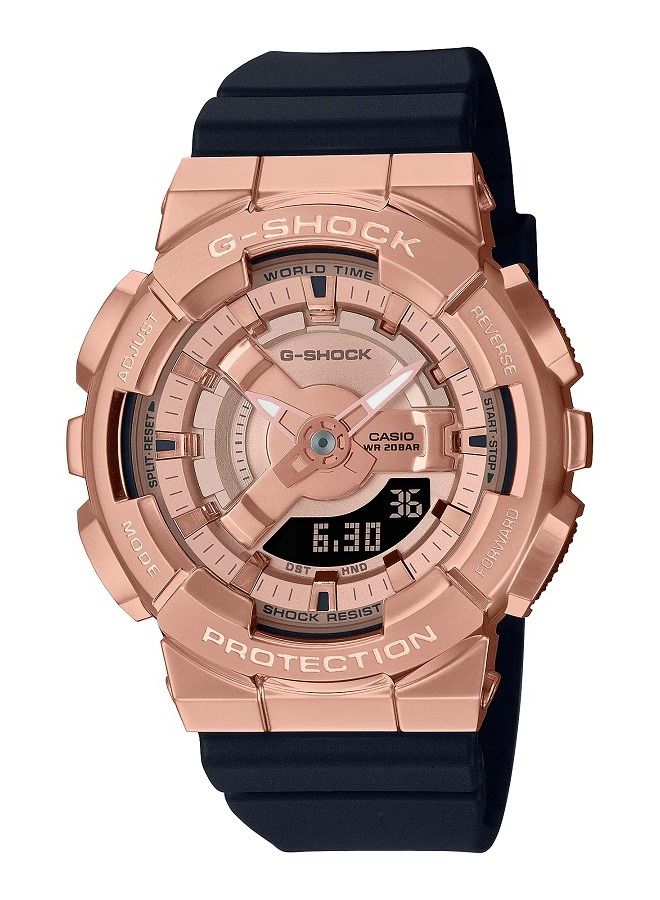 كاسيو ساعة يد نسائية جي شوك انالوج رقمي ذهبي وردي اطار ستانلس ستيل سوار راتنج GM-S110PG-1AD - Image 1