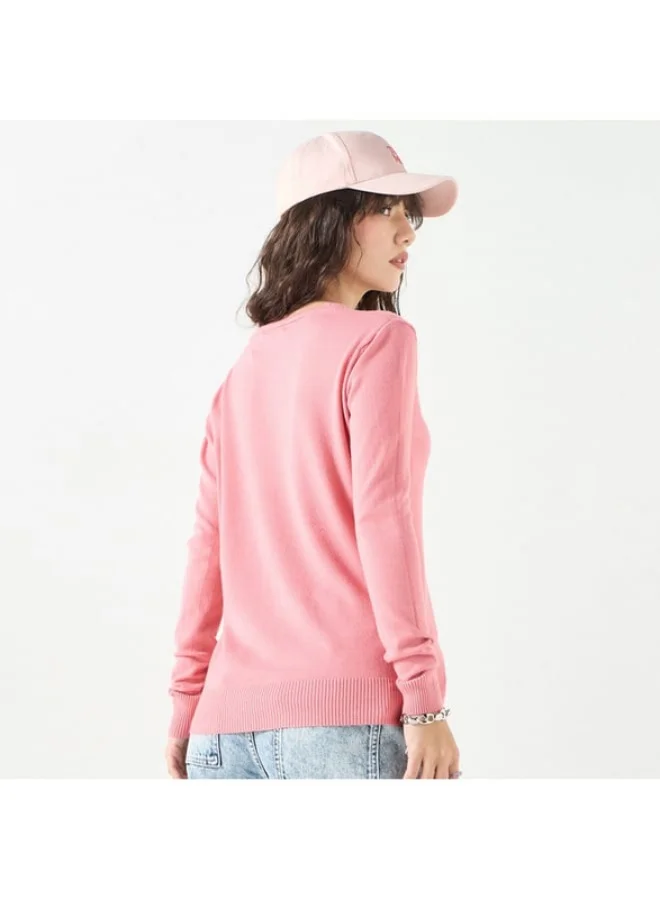 2Xtremz 2Xtremz Solid V-Neck Cardigan with Long Sleeves and Button Closure
