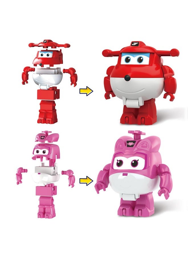 SUPER WINGS Super Wings Building Blocks, Jett & Dizzy 2-in-1 Airplane and Rescue Bots Building Toys, Transformable Building Blocks for Toddlers Kids Ages 3 4 5 6 7  - Image 1