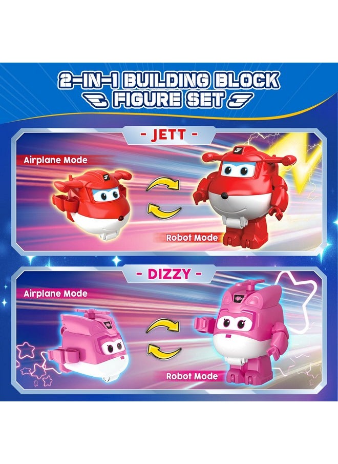 SUPER WINGS Super Wings Building Blocks, Jett & Dizzy 2-in-1 Airplane and Rescue Bots Building Toys, Transformable Building Blocks for Toddlers Kids Ages 3 4 5 6 7  - Image 2