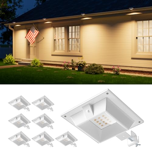 FALOVE 8 Pack Solar Powered Gutter Lights Outdoor Decorative Waterproof 12 LEDs Yard Lamp for Fence, Railing, Outside Wall, Deck, Garden, Path, Backyard, Walkway, Patio, No Drilling Installation (Warm White) - Image 1