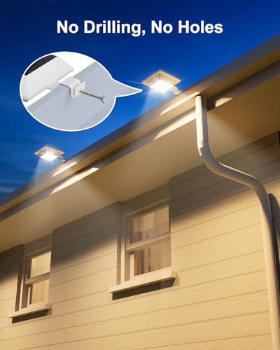 FALOVE 8 Pack Solar Powered Gutter Lights Outdoor Decorative Waterproof 12 LEDs Yard Lamp for Fence, Railing, Outside Wall, Deck, Garden, Path, Backyard, Walkway, Patio, No Drilling Installation (Warm White) - Image 2