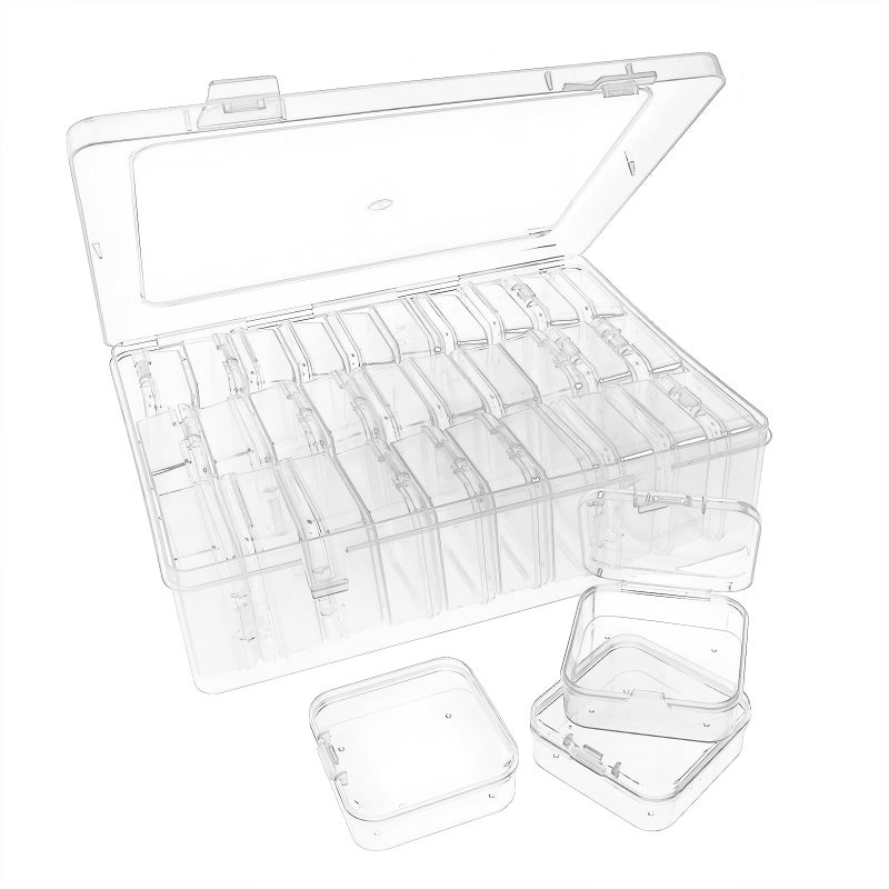 Quadafy 30Pack Bead Organizer Box with Hinged Lid - Clear Bead Storage Containers for Organizing DIY Jewelry Craft and Bracelet Making - Mini Plastic Bead Box (30Pack 2.15 X 2.15 X 0.8inch) - Image 1
