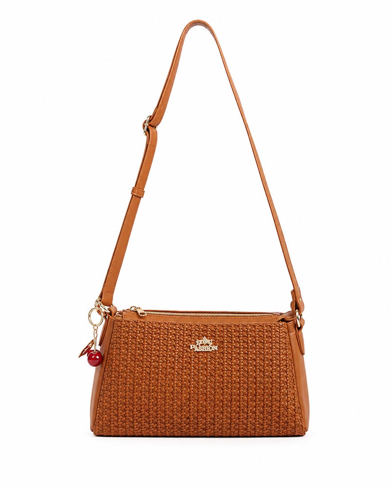 Kanaz-Women's Woven Crossbody Shoulder Bag with Adjustable Strap and Zip Closure - Image 1