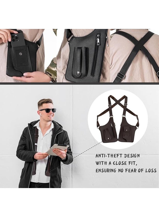 Leather Shoulder Holster Bag for Men Crossbody Concealed Carry Chest Rig with Multiple Pockets for Travel, Outdoor, Hiking, and Daily Use - Image 2
