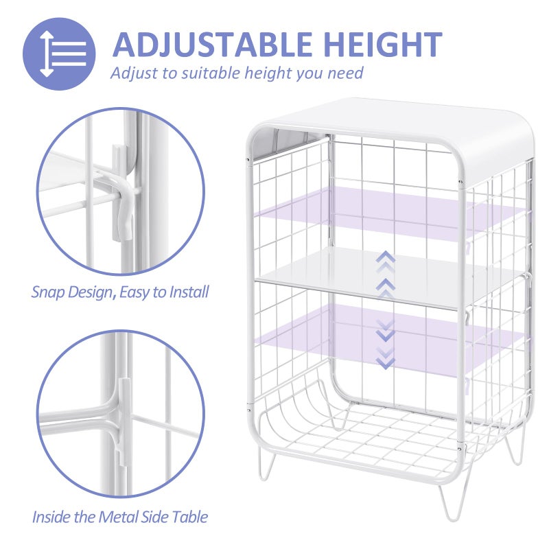 APEXCHASER Cute Nightstand,Metal Side Table,3 Tier End Table with Storage,Vintage Bedside Table,Girls Bedroom Furniture,Coffee Table for Living Room,Bedroom,Dorm,White - Image 2