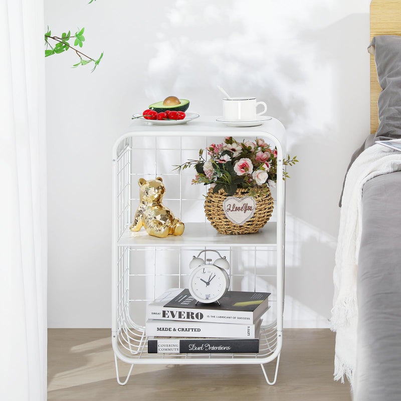 APEXCHASER Cute Nightstand,Metal Side Table,3 Tier End Table with Storage,Vintage Bedside Table,Girls Bedroom Furniture,Coffee Table for Living Room,Bedroom,Dorm,White - Image 3