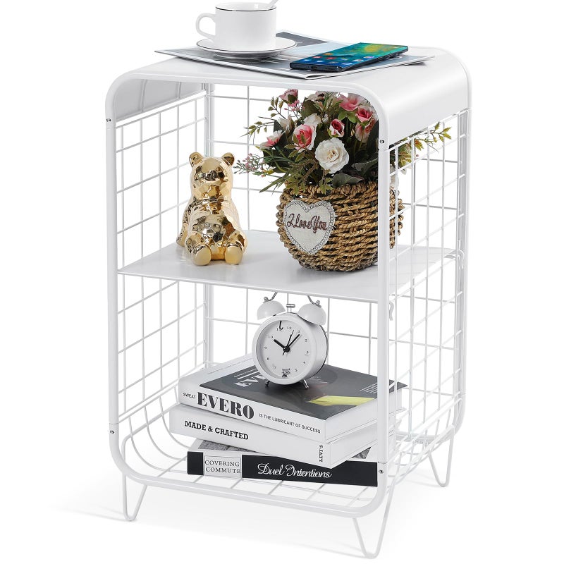 APEXCHASER Cute Nightstand,Metal Side Table,3 Tier End Table with Storage,Vintage Bedside Table,Girls Bedroom Furniture,Coffee Table for Living Room,Bedroom,Dorm,White - Image 1