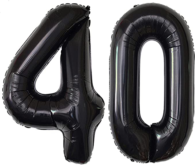 flavouredlove 16 inch Forty Foil Number Air or Helium Balloon Party Decoration Black Pack of 1 | 40 Year No. Balloons Birthday/Anniversary (Black Number 40) - Image 1