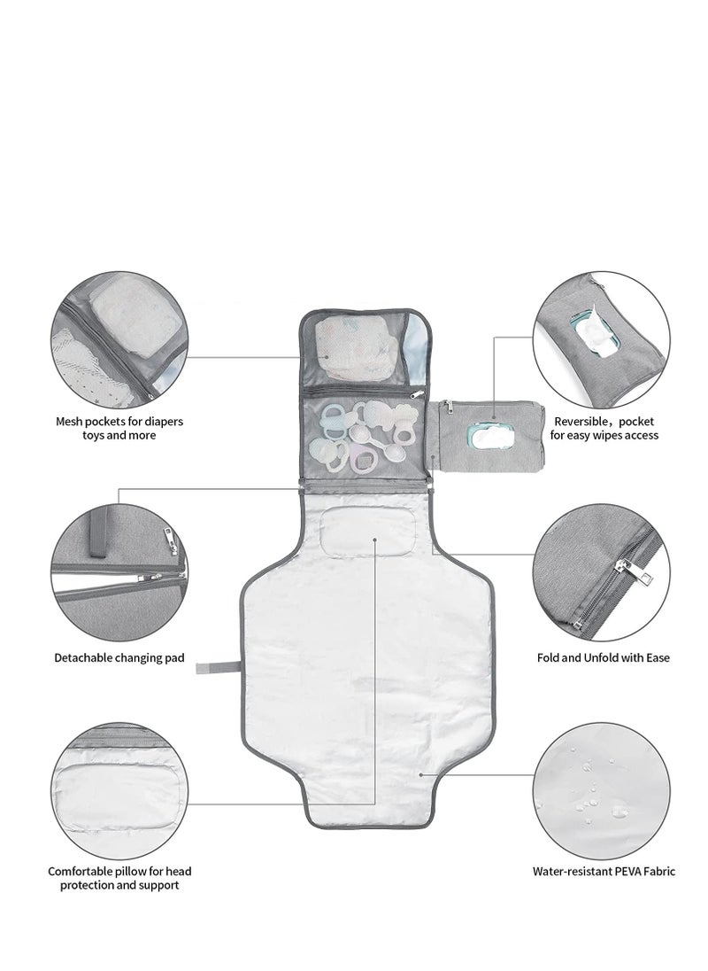 Excefore Baby Changing Pad Multifunctional Newborn Bag with Wipes Pocket Waterproof Portable Travel Infant Changing Diaper Mat Compact Diaper Changing Mat Kit for Mom Dad Baby Shower Gifts  - Image 3