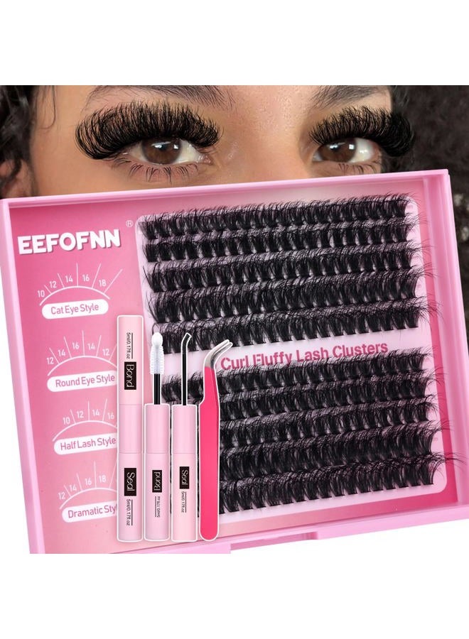 Eefofnn DIY Lash Extension Kit Fuzzy Mink Cluster Lashes Kit Natural Volume Eyelashes Extensions with Lash Bond and Seal Tweezers 50D Eyelash Clusters 10-18MM Fluttery Individual Lashes Extension Kit - Image 1