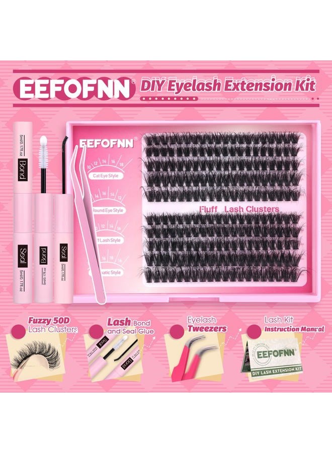 Eefofnn DIY Lash Extension Kit Fuzzy Mink Cluster Lashes Kit Natural Volume Eyelashes Extensions with Lash Bond and Seal Tweezers 50D Eyelash Clusters 10-18MM Fluttery Individual Lashes Extension Kit - Image 3