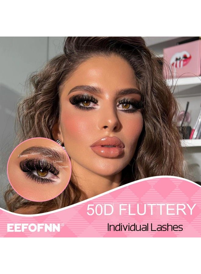 Eefofnn DIY Lash Extension Kit Fuzzy Mink Cluster Lashes Kit Natural Volume Eyelashes Extensions with Lash Bond and Seal Tweezers 50D Eyelash Clusters 10-18MM Fluttery Individual Lashes Extension Kit - Image 5