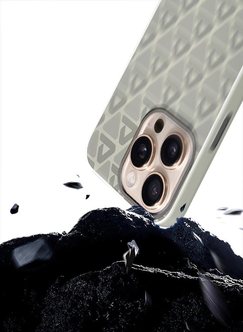 CATANES Hard Leather Case for iPhone 16 Pro, Back Cover Triangle Pattern Shockproof Protective Phone Case - Light Beige - Image 3