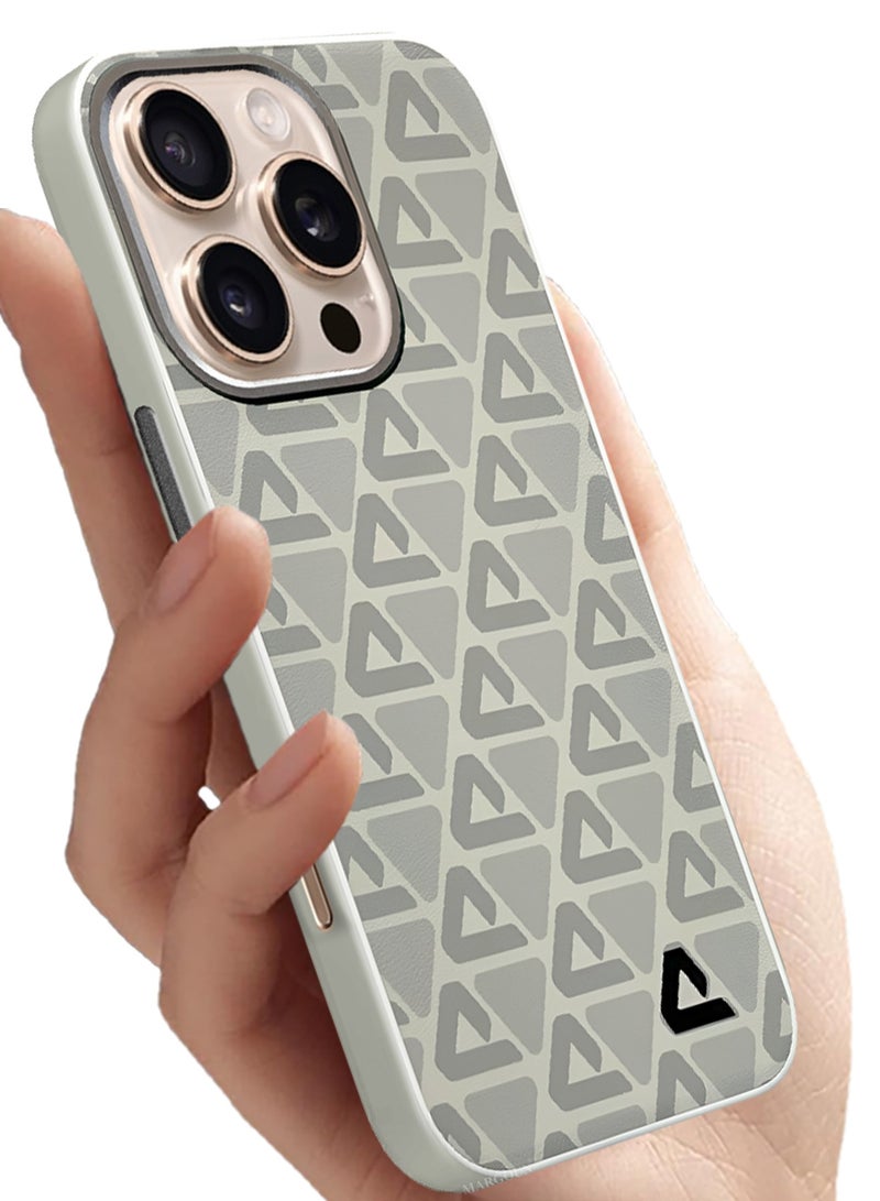 CATANES Hard Leather Case for iPhone 16 Pro, Back Cover Triangle Pattern Shockproof Protective Phone Case - Light Beige - Image 4