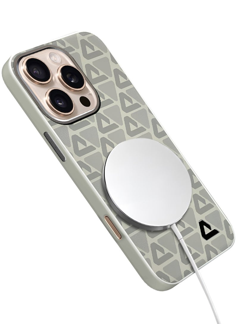 CATANES Hard Leather Case for iPhone 16 Pro, Back Cover Triangle Pattern Shockproof Protective Phone Case - Light Beige - Image 5