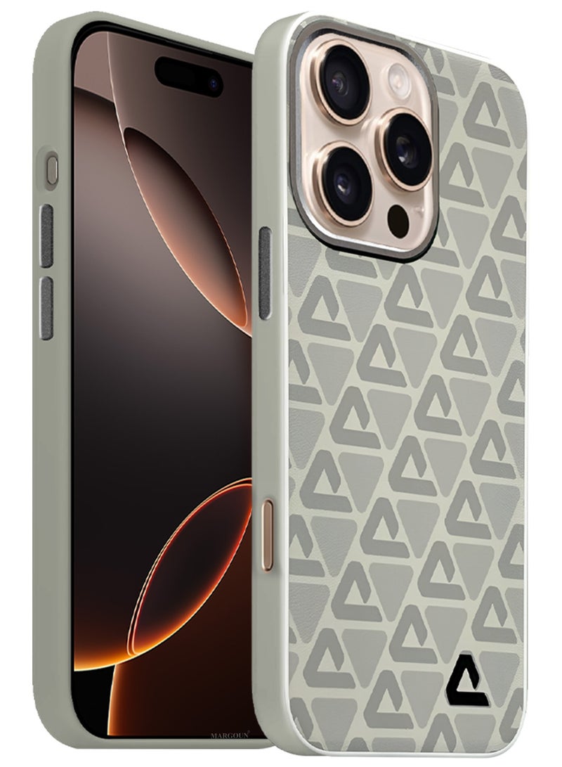 CATANES Hard Leather Case for iPhone 16 Pro, Back Cover Triangle Pattern Shockproof Protective Phone Case - Light Beige - Image 2