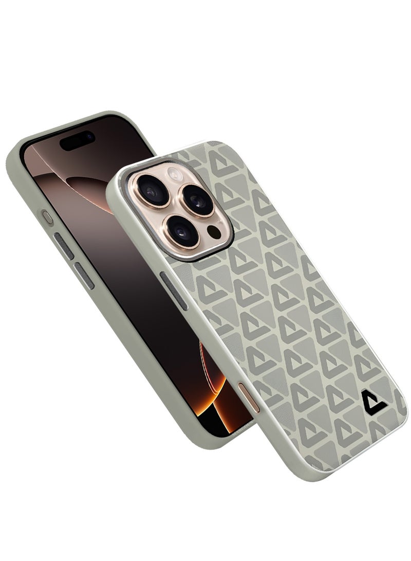 CATANES Hard Leather Case for iPhone 16 Pro, Back Cover Triangle Pattern Shockproof Protective Phone Case - Light Beige - Image 1