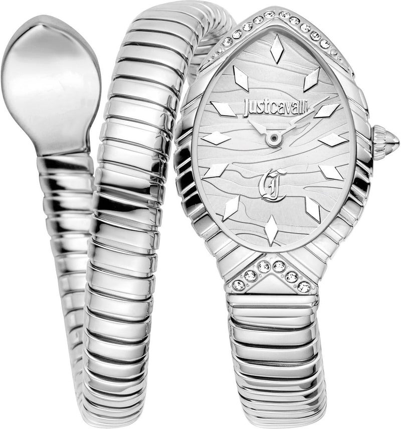 Just Cavalli ساعة نسائية من جاست كافالي بتصميم ثعبان من الفولاذ المقاوم للصدأ باللون الفضي - JC1L322M0015 - Image 1