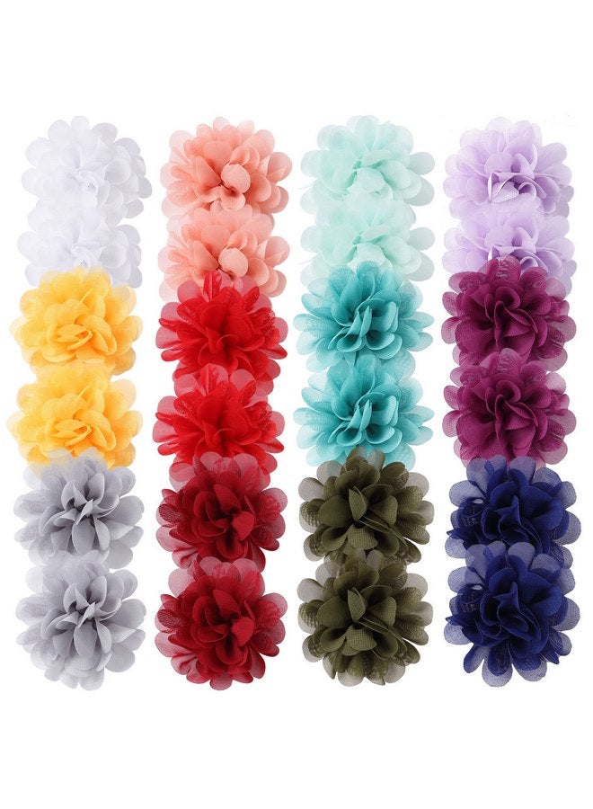 Cinaci 24 Pack/12 Pairs Solid 2.8" Chiffon Flower Fully Lined Alligator Hair Clips Duckbill Barrettes Accessories for Baby Girls Infants Toddlers Kids - Image 1