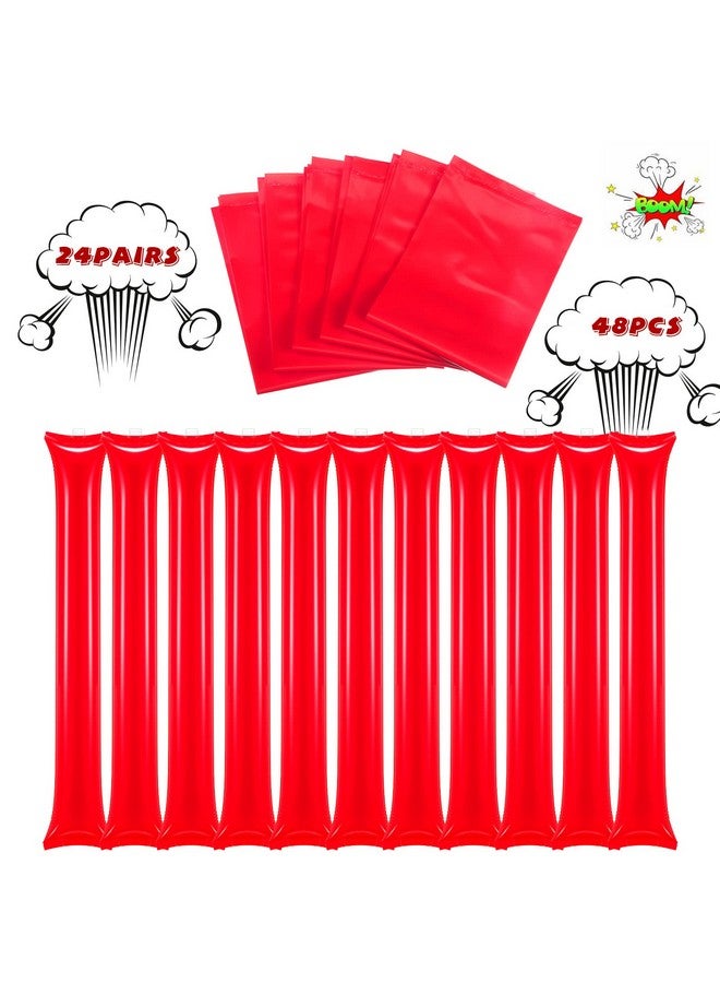 Civaner 48 Pcs Halloween Thunder Sticks Team Spirit Boom Sticks Cheering Sticks Plastic Cheerleading Spirit Stick Clapper Inflatable Noise Makers For Sporting Events Dance(Red) - Image 2