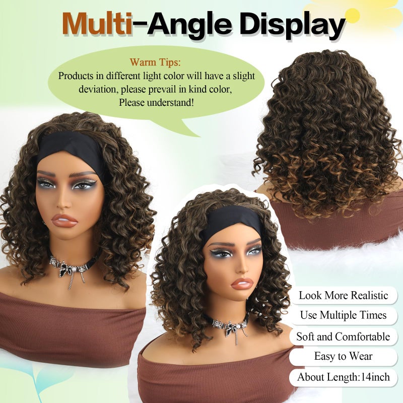 Aisaide Headband Wig 12 Inch Kinky Curly Headband Wigs for Black Women Glueless No Lace Front Wig Deep Curly Half Hair Wigs - Image 2