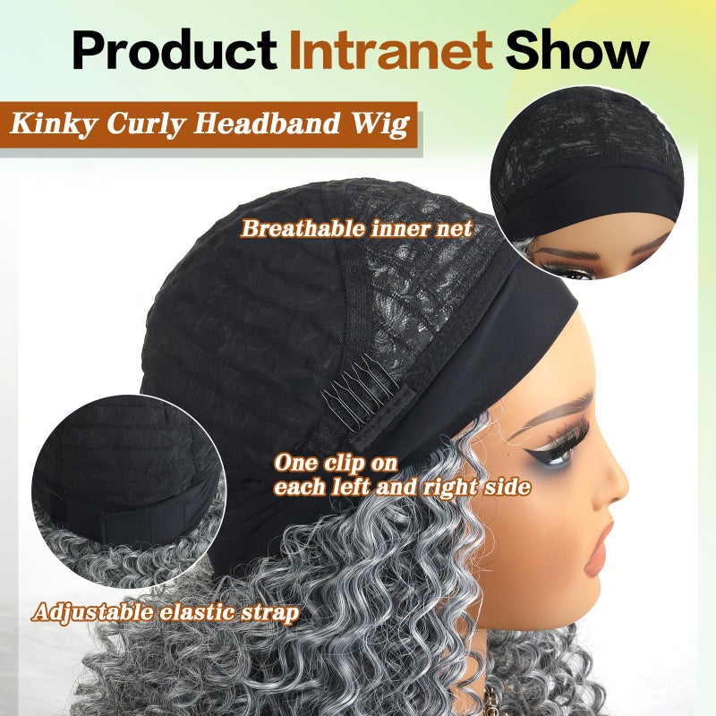 Aisaide Headband Wig 12 Inch Kinky Curly Headband Wigs for Black Women Glueless No Lace Front Wig Deep Curly Half Hair Wigs - Image 5