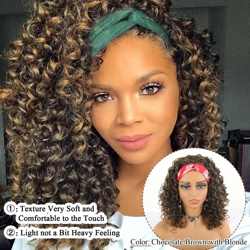 Aisaide Headband Wig 12 Inch Kinky Curly Headband Wigs for Black Women Glueless No Lace Front Wig Deep Curly Half Hair Wigs - Image 4