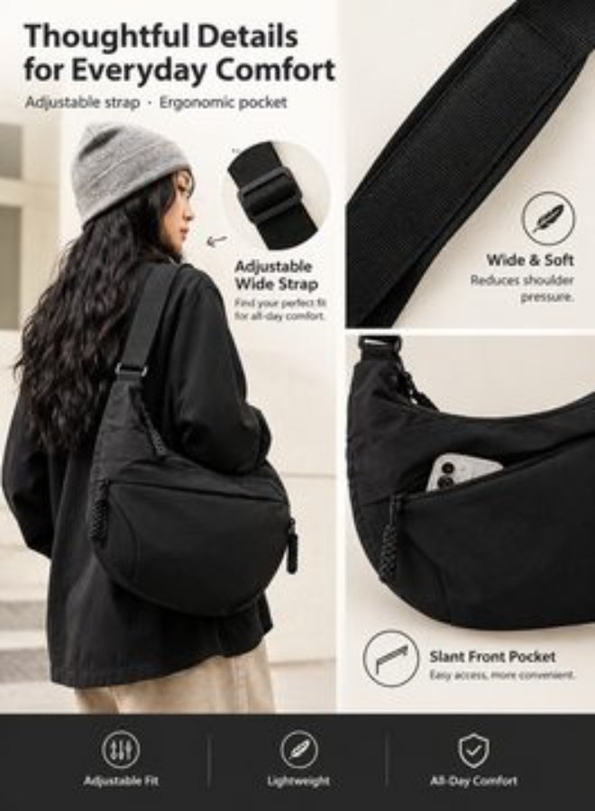 Alephio Hobo Bags for Women Lightweight Nylon Crossbody Bags Trendy Crescent Shoulder Bag Multi-Pocket Hobo Bag Casual Dumpling Bag (Black) - Image 4