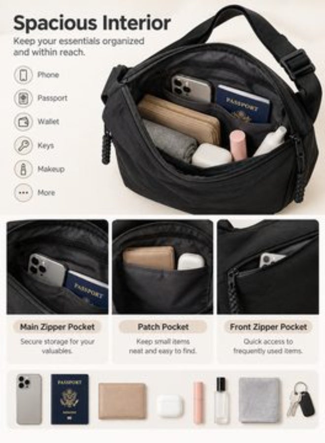 Alephio Hobo Bags for Women Lightweight Nylon Crossbody Bags Trendy Crescent Shoulder Bag Multi-Pocket Hobo Bag Casual Dumpling Bag (Black) - Image 5