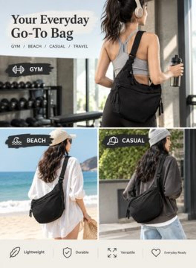 Alephio Hobo Bags for Women Lightweight Nylon Crossbody Bags Trendy Crescent Shoulder Bag Multi-Pocket Hobo Bag Casual Dumpling Bag (Black) - Image 3