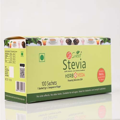 So Sweet Stevia Sachets - Sugar-Free, Natural Low-Calorie Sweetener, 100 Sachets, Ideal for Coffee, Tea, and Cooking, Diabetic & Keto Friendly, Zero Calories, Convenient for Everyday Use - Image 3