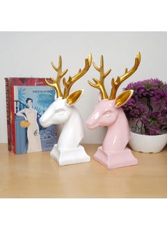 zart zart Deer Showpiece for Home Decor Showpiece Hiran Statue for Home Decorative Item Office Table Decor Showpiece Set of 2 Pink White 