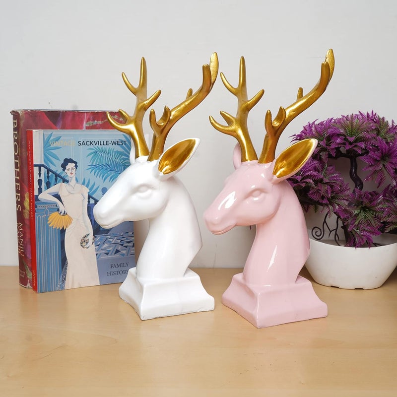 zart Deer Showpiece for Home Decor Showpiece Hiran Statue for Home Decorative Item Office Table Decor Showpiece Set of 2 Pink White
