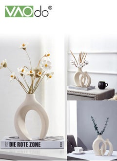 VAOdo 2PCS Hollow Ceramic Vase for Modern Home Decor White Boho Donut Vases Nordic Minimalist Decorative Vase for Table Centerpiece Wedding Dining Living Room Office House Decoration  - Image 4