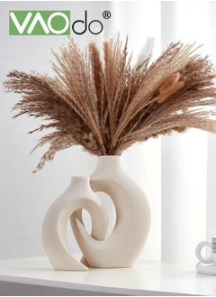 VAOdo 2PCS Hollow Ceramic Vase for Modern Home Decor White Boho Donut Vases Nordic Minimalist Decorative Vase for Table Centerpiece Wedding Dining Living Room Office House Decoration  - Image 2