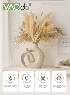 VAOdo 2PCS Hollow Ceramic Vase for Modern Home Decor White Boho Donut Vases Nordic Minimalist Decorative Vase for Table Centerpiece Wedding Dining Living Room Office House Decoration  - Image 3
