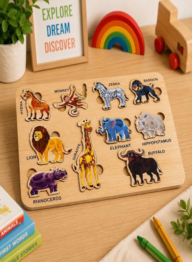 CUBIX3D Wooden Learning Puzzle Board for Kids | Educational Peg Puzzle Toy for Toddlers & Preschool Children | Alphabet, Shapes & Animal Learning Boards (Animal Puzzle) - Image 5