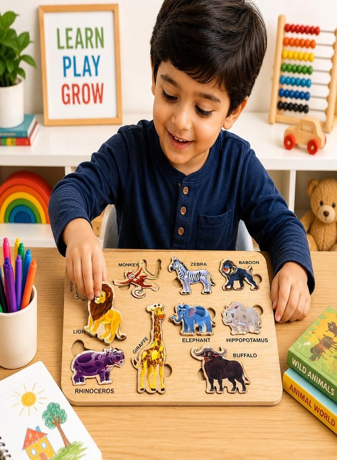 CUBIX3D Wooden Learning Puzzle Board for Kids | Educational Peg Puzzle Toy for Toddlers & Preschool Children | Alphabet, Shapes & Animal Learning Boards (Animal Puzzle) - Image 3