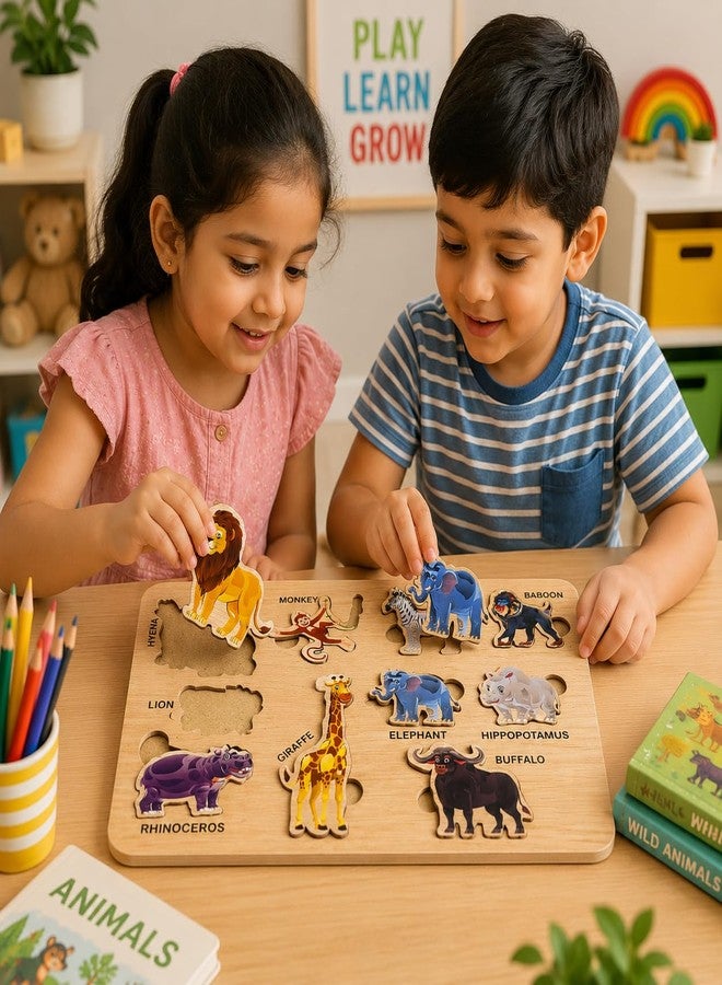 CUBIX3D Wooden Learning Puzzle Board for Kids | Educational Peg Puzzle Toy for Toddlers & Preschool Children | Alphabet, Shapes & Animal Learning Boards (Animal Puzzle) - Image 4