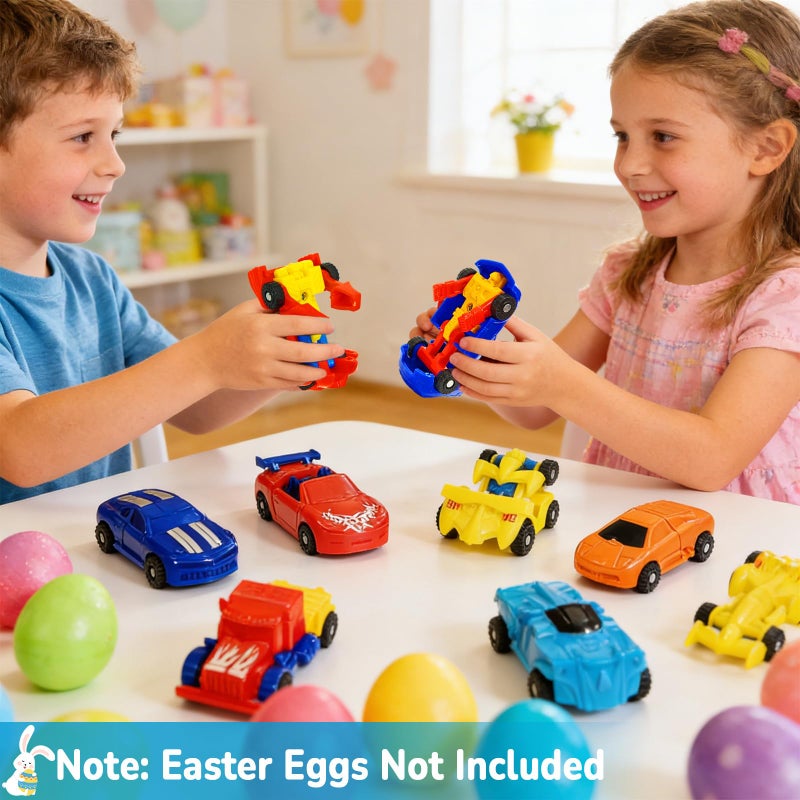 AMENON 28 Pack Easter Basket Stuffers, Transforming Car Robot Toys Easter Gifts for Kids Classroom Exchange 14 Style Mini Vehicle Transform Toys Party Favor for Boys, Easter Basket Fillers Ideas Gifts - Image 5
