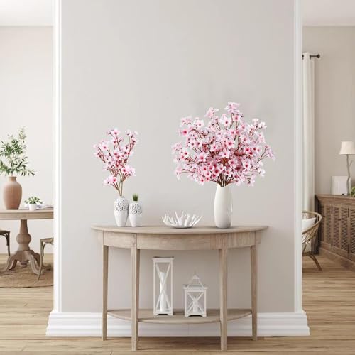 Sggvecsy Artificial Cherry Blossom Flowers 4 Pcs Faux Cherry Blossom Stems Faux Silk Cherry Blossom Branches 15.7’’ Fake Peach Flowers for Vase Arrangements Home Wedding Table Decor (Pink) - Image 4