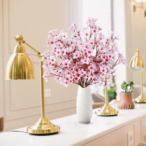 Sggvecsy Artificial Cherry Blossom Flowers 4 Pcs Faux Cherry Blossom Stems Faux Silk Cherry Blossom Branches 15.7’’ Fake Peach Flowers for Vase Arrangements Home Wedding Table Decor (Pink) - Image 2