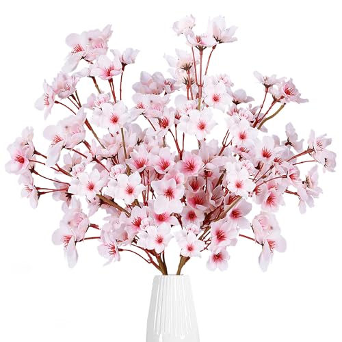 Sggvecsy Artificial Cherry Blossom Flowers 4 Pcs Faux Cherry Blossom Stems Faux Silk Cherry Blossom Branches 15.7’’ Fake Peach Flowers for Vase Arrangements Home Wedding Table Decor (Pink) - Image 1