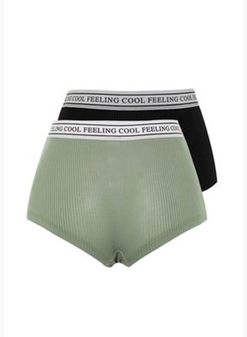trendyol Gray Melange-Skin Cotton Rubber Detailed 2-Pack Ribbed Boxer Briefs THMAW24KU00008